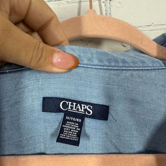 Chaps Denim Button Shirt Womens Plus 1X Chambray Long Sleeve Lyocell Cotton Top - Picture 4 of 9